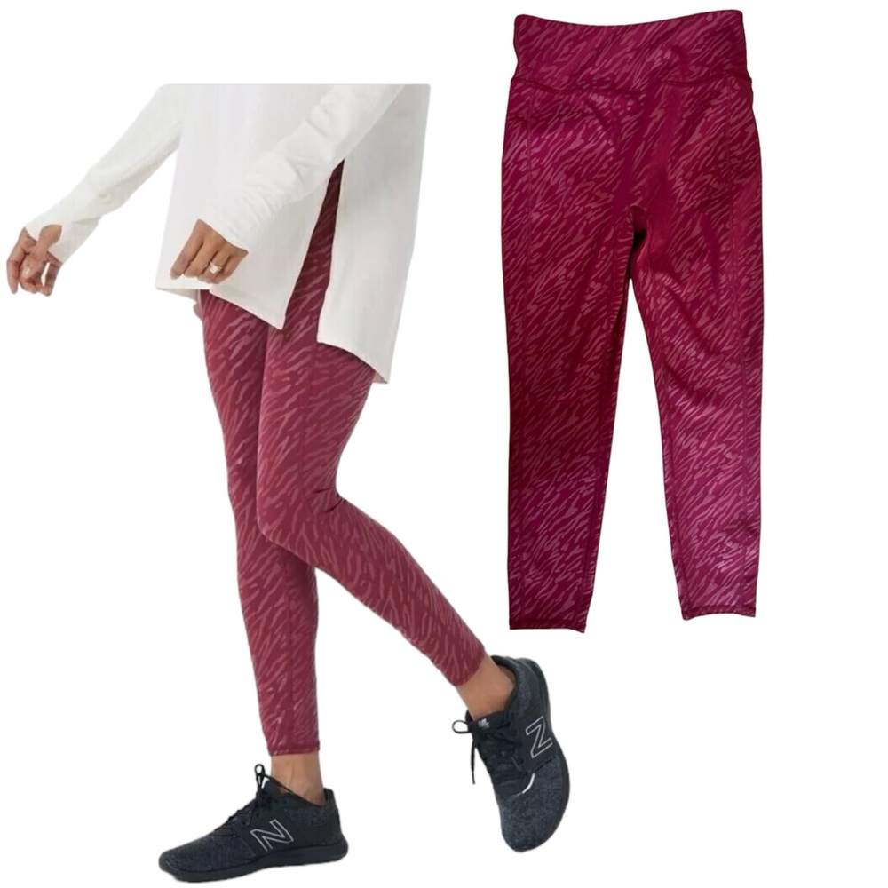 Zuda Women's Z-stretch Foil Printed High Waisted Legging Bright Berry Medium